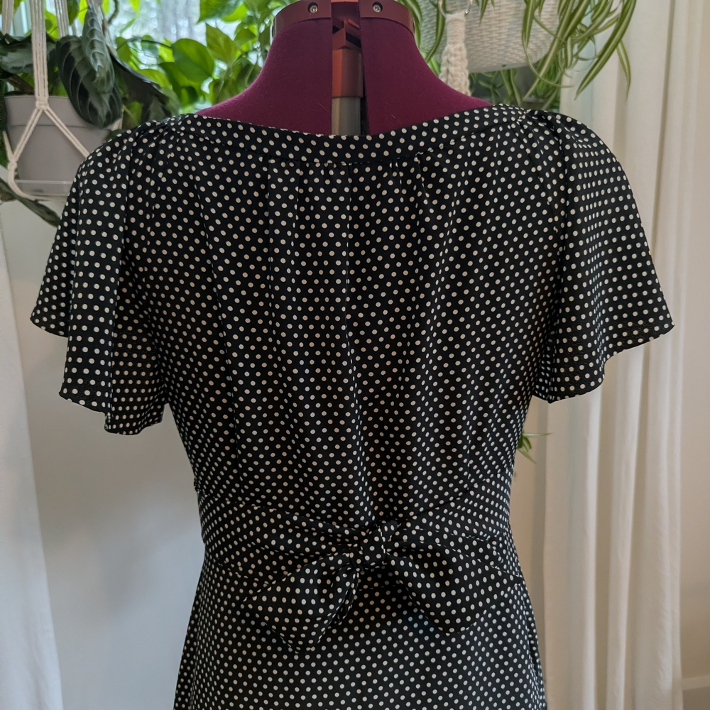Handmade Black Polka Dot Midi Dress with Button Front / Small/Medium - Picture 5 of 5